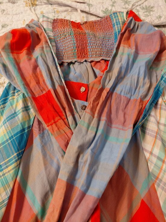 Free People Walking into Summer Midi Dress Plaid Buttons Cotton Large - Picture 7 of 7